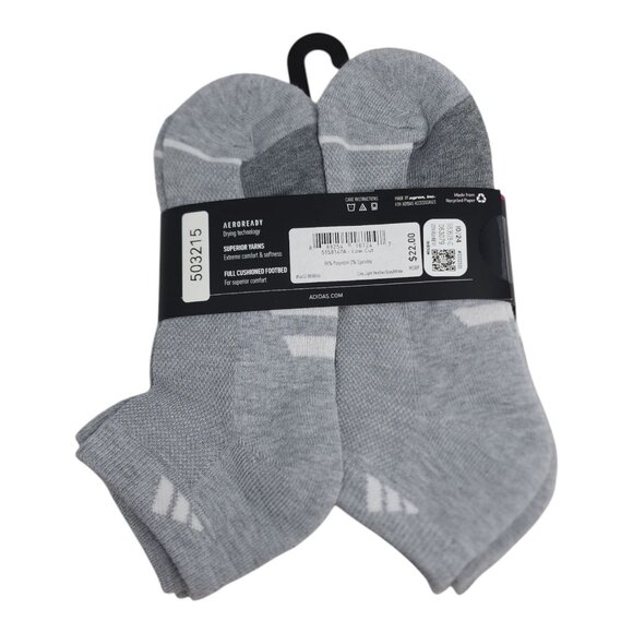 Adidas Womens Cushioned Low-Cut Socks 6-Pack Aeroready Technology Gray - Picture 2 of 9